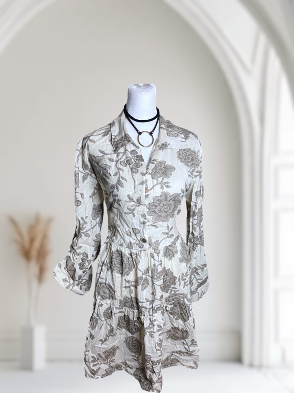 Violet Skies Floral Button Down Tiered Tunic Dress Size L Boho